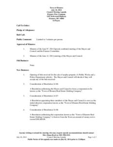 Town of Elsmere July 10, 2014 Council Meeting Agenda Elsmere Fire Company 1107 Kirkwood Highway Elsmere, DE 19805