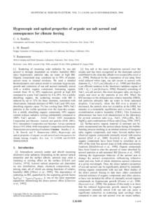 GEOPHYSICAL RESEARCH LETTERS, VOL. 31, L16108, doi:2004GL020628, 2004  Hygroscopic and optical properties of organic sea salt aerosol and consequences for climate forcing C. A. Randles Atmospheric and Oceanic Sci