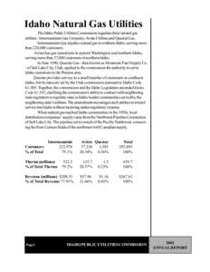 Idaho Natural Gas Utilities The Idaho Public Utilities Commission regulates three natural gas utilities - Intermountain Gas Company, Avista Utilities and Questar Gas. Intermountain Gas supplies natural gas to southern Id