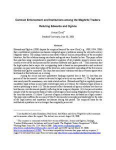 Contract Enforcement and Institutions among the Maghribi Traders: Refuting Edwards and Ogilvie Avner Greif*