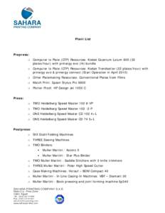 Plant List  Prepress: o  Computer to Plate (CTP) Resources: Kodak Quantum Lotum[removed]