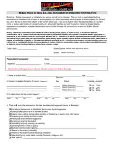 HARASSMENT OR INTIMIDATION REPORTING FORM