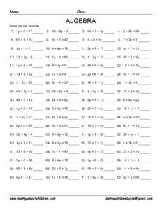 Solve for the variable. 1. 1y + 8 =  = 8y +  = 9 + 9y