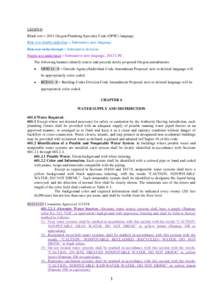 LEGEND Black text = 2011 Oregon Plumbing Specialty Code (OPSC) language. Blue text double underline = Substantive new language. Blue text strike through = Substantive deletion. Purple text underlined = Substantive new la