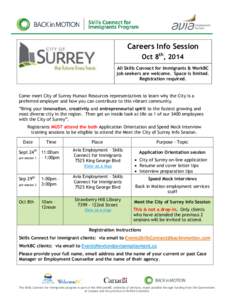 Careers Info Session Oct 8th, 2014 All Skills Connect for Immigrants & WorkBC job seekers are welcome. Space is limited. Registration required.