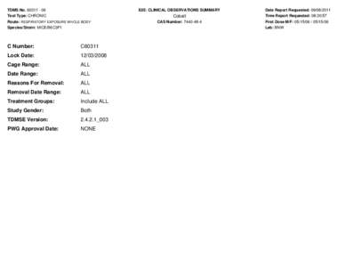 TDMS No[removed]Test Type: CHRONIC E05: CLINICAL OBSERVATIONS SUMMARY  Cobalt