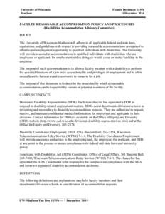 University of Wisconsin Madison Faculty Document 1159b 1 December 2014