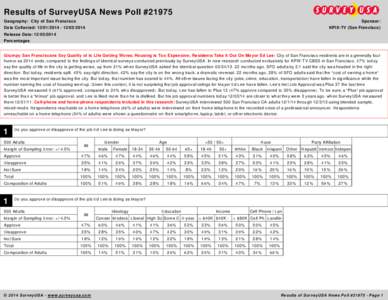 Results of SurveyUSA News Poll #21975 Geography: City of San Francisco Data Collected: [removed][removed]Release Date: [removed]Percentages