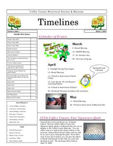 Coffey County Historical Society & Museum  Timelines Volume 3, Issue 1  March 7, 2006