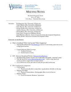 MEETING NOTES BUSINESS PLANNING TEAM JULY 13TH 2011 CITY HALL – SEAFORD DELAWARE Attendees: