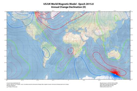 US/UK World Magnetic Model - Epoch[removed]Annual Change Declination (D) 135°W 70°N