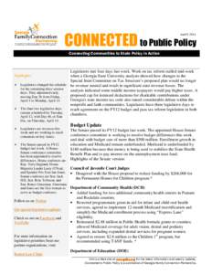 CONNECTED to Public Policy April 5, 2011 Connecting Communities to State Policy in Action  Legislators met four days last week. Work on tax reform stalled mid-week