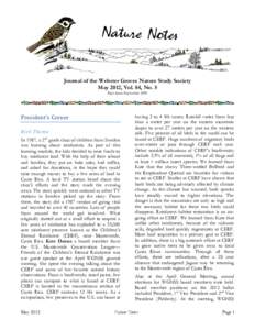 Journal of the Webster Groves Nature Study Society May 2012, Vol. 84, No. 5 First Issue November 1929 President’s Corner  Rich Thoma 