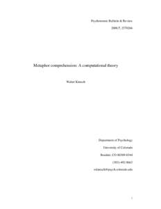 Psychonomic Bulletin & Review 2000,7, [removed]Metaphor comprehension: A computational theory  Walter Kintsch