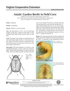 publication[removed]Asiatic Garden Beetle in Field Corn Siddharth Tiwari, Department of Entomology, Virginia Tech Curt A. Laub, Research Associate, Department of Entomology, Virginia Tech Roger R. Youngman, Extension En