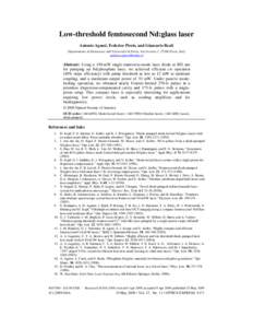 Low-threshold femtosecond Nd:glass laser Antonio Agnesi, Federico Pirzio, and Giancarlo Reali Dipartimento di Elettronica dell’Università di Pavia, Via Ferrata 1, 27100 Pavia, Italy [removed]  Abstract: 