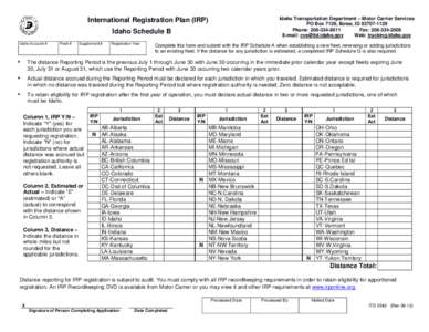 International Registration Plan (IRP) Idaho Schedule B - ITD 3543