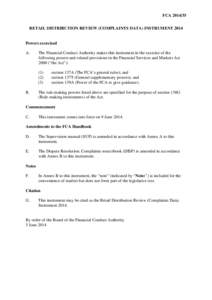 Retail Distribution Review (Complaints Data) Instrument 2014