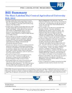 Microsoft Word - Bill Summary -- Rani Lakshmi Bai Central Agricultural University Bill, 2012.doc