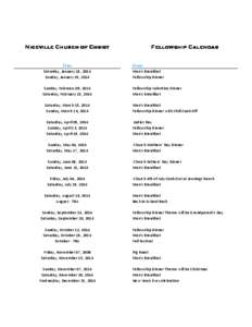 Niceville Church of Christ  Fellowship Calendar Date Saturday, January 18, 2014