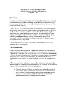 Department Of Finance and Administration Policy 8 - Comprehensive Travel Regulations Revised May 1, 2011 Introduction