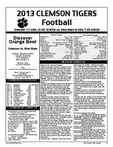 2013 CLEMSON TIGERS Football Clemson (11 USA, 12 AP, 12 BCS) vs. Ohio State (6 USA, 7 AP, 6 BCS)