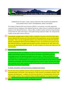 COMMENTS ON THE BLM’S “CLARK, LINCOLN, AND WHITE PINE COUNTIES GROUNDWATER DEVELOPMENT PROJECT DRAFT ENVIRONMENTAL IMPACT STATEMENT” The Coalition of National Park Service Retirees (CNPSR) is a non-partisan, non-pr