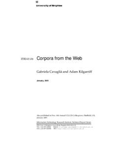 ITRICorpora from the Web Gabriela Cavagli`a and Adam Kilgarriff January, 2001
