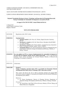 13 March 2013 UNITED NATIONS ECONOMIC AND SOCIAL COMMISSION FOR ASIA AND THE PACIFIC (ESCAP) ASIAN AND PACIFIC CENTRE FOR TRANSFER OF TECHNOLOGY (APCTT) UNITED NATIONS DEPARTMENT FOR ECONOMIC AND SOCIAL AFFAIRS (UNDESA)