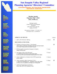 San Joaquin Valley Regional Planning Agencies’ Directors’ Committee c/o Kern Council of Governments – 1401 19th Street, Suite 300 – Bakersfield, CAPhone:  – FAX: Kern