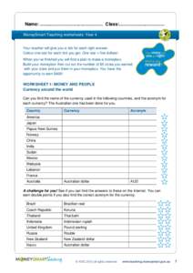 Numismatics / MoneySmart / Pound sterling / United States dollar / Coin / Australian dollar / Euro / Worksheet / Currency / Economy of Europe / Money