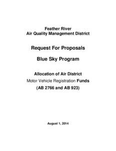 Feather River Air Quality Management District Request For Proposals Blue Sky Program Allocation of Air District