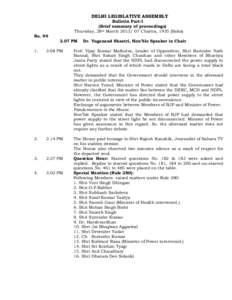 DELHI LEGISLATIVE ASSEMBLY Bulletin Part-I (Brief summary of proceedings) Thursday, 28th MarchChaitra, 1935 (Saka) NoPM