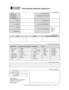 Plant Pathology Diagnostic Sample Form 1. Client Information Record Number:  □ Grower □ Nurseryman