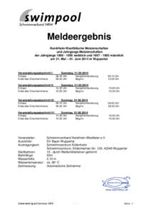 Meldeergebnis Nordrhein-Westfälische Meisterschaften und Jahrgangs-Meisterschaften