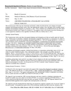 Massachusetts Department of Revenue Division of Local Services Amy Pitter, Commissioner Robert G. Nunes, Deputy Commissioner & Director of Municipal Affairs  TO: