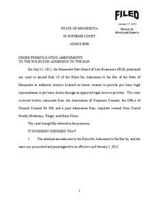 January 17, 2013  STATE OF MINNESOTA IN SUPREME COURT ADM10-8008