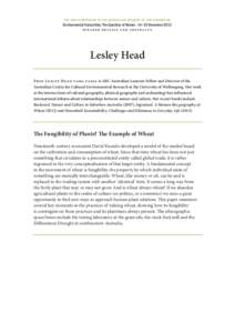 TH E 44TH SY MPOSIU M OF T HE AUST RALIAN ACAD EMY OF T HE HUMANIT I ES  Environmental Humanities: The Question of Nature · 14–15 November 2013 speaker details and abstracts  Lesley Head