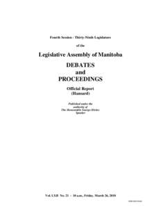 The Legislative Assembly of Manitoba Debates and Proceedings