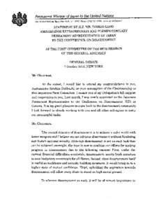Permanent Mission ofJapan to the United Nations 866 United Nations Plaza, New York, N.Y[removed]Phone: ([removed]www.un.int/japan/ STATEMENT BY H.E. MR. Tosmo SANO   AMBASSADOR EXTRAORDINARY AND PLENIPOTENTIARY