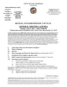 Geography of California / Government / Reseda /  Los Angeles / Reconsideration of a motion / Agenda / Neighborhood councils / Public comment / Reseda / Minutes / Meetings / Parliamentary procedure / Southern California