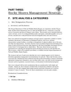 PART THREE:  Rocky Shores Management Strategy F. SITE ANALYSIS & CATEGORIES 1.