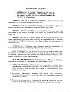 RESOLUTION NOA RESOLUTION OF THE CITY COUNCIL OF THE CITY OF CALABASAS, CALIFORNIA, PROCLAIMING SECOND SATURDAY OF APRIL AS 