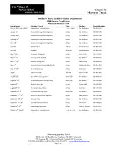 The Village of PINEHURST Schedule for  Harness Track