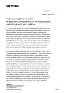 Press Release: Greater cost-effectiveness in the manufacture and operation of wind turbines