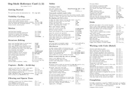 Org-Mode Reference Cardfor versionGetting Started To read the on-line documentation try