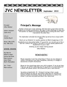 JVC NEWSLETTER  Principal: Silke Wissner Admin. Assisant: Joann Aird