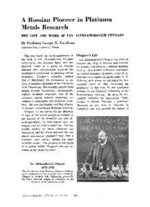 A Russian Pioneer in Platinum Metals Research THE LIFE AND WORK OF LEV ALEKSANDROVICH CHUGAEV