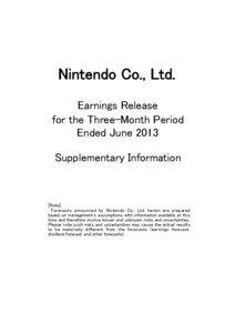 Nintendo Co., Ltd. Earnings Release for the Three-Month Period