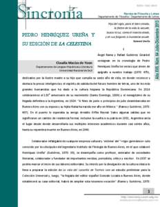 ISSN: 1562-384X Revista de Filosofía y Letras Departamento de Filosofía / Departamento de Letras PEDRO HENRÍQUEZ UREÑA Y SU EDICIÓN DE LA CELESTINA